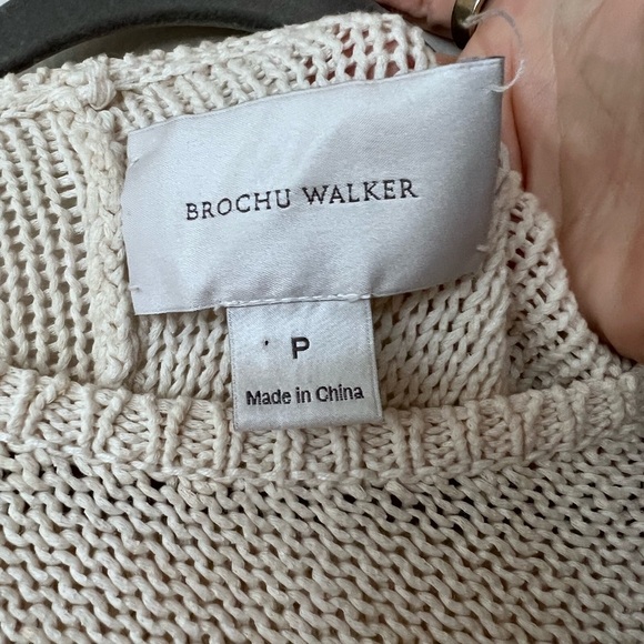 Brochu Walker Tan Sweater - Oat Linen Blend Asymmetrical Crochet Sweater - Picture 3 of 4
